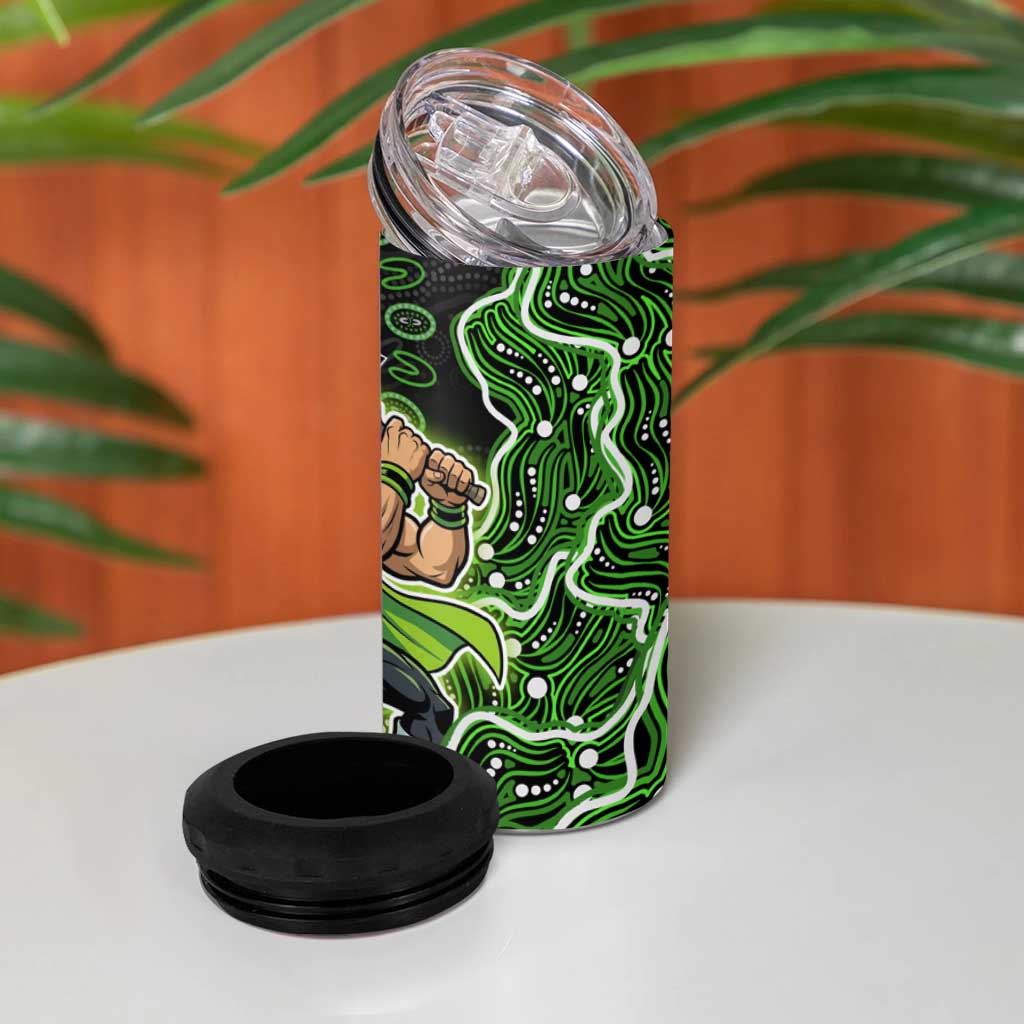 Sydney Thunder Cricket Mascot 4 in 1 Can Cooler Tumbler Aboriginal Dot Art Green And Black Tribal Pattern