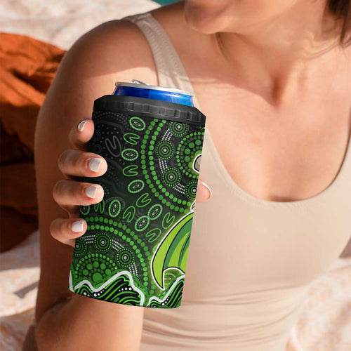 Sydney Thunder Cricket Mascot 4 in 1 Can Cooler Tumbler Aboriginal Dot Art Green And Black Tribal Pattern
