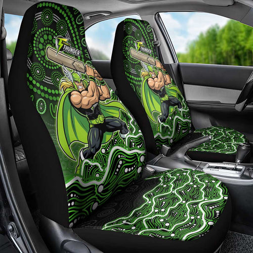 Sydney Thunder Cricket Mascot Car Seat Cover Aboriginal Dot Art Green And Black Tribal Pattern