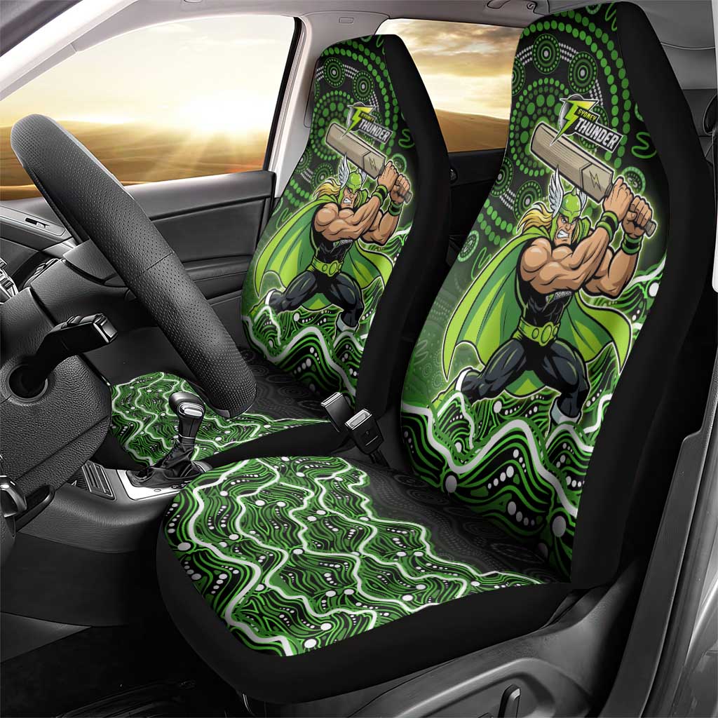 Sydney Thunder Cricket Mascot Car Seat Cover Aboriginal Dot Art Green And Black Tribal Pattern
