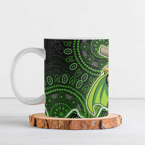 Sydney Thunder Cricket Mascot Ceramic Mug Aboriginal Dot Art Green And Black Tribal Pattern