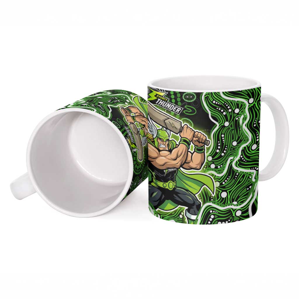 Sydney Thunder Cricket Mascot Ceramic Mug Aboriginal Dot Art Green And Black Tribal Pattern