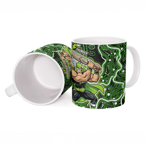 Sydney Thunder Cricket Mascot Ceramic Mug Aboriginal Dot Art Green And Black Tribal Pattern