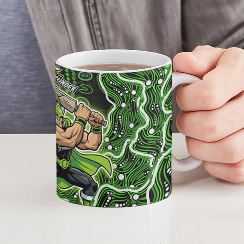 Sydney Thunder Cricket Mascot Ceramic Mug Aboriginal Dot Art Green And Black Tribal Pattern