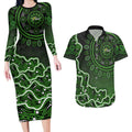 Sydney Thunder Cricket Mascot Couples Matching Long Sleeve Bodycon Dress and Hawaiian Shirt Aboriginal Dot Art Green And Black Tribal Pattern