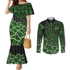 Sydney Thunder Cricket Mascot Couples Matching Mermaid Dress and Long Sleeve Button Shirt Aboriginal Dot Art Green And Black Tribal Pattern