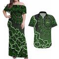 Sydney Thunder Cricket Mascot Couples Matching Off Shoulder Maxi Dress and Hawaiian Shirt Aboriginal Dot Art Green And Black Tribal Pattern