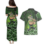 Sydney Thunder Cricket Mascot Couples Matching Puletasi and Hawaiian Shirt Aboriginal Dot Art Green And Black Tribal Pattern