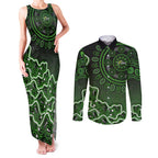 Sydney Thunder Cricket Mascot Couples Matching Tank Maxi Dress and Long Sleeve Button Shirt Aboriginal Dot Art Green And Black Tribal Pattern
