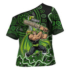 Sydney Thunder Cricket Mascot Cross Shoulder Shirt Aboriginal Dot Art Green And Black Tribal Pattern