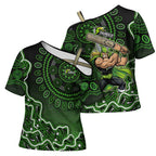 Sydney Thunder Cricket Mascot Cross Shoulder Shirt Aboriginal Dot Art Green And Black Tribal Pattern