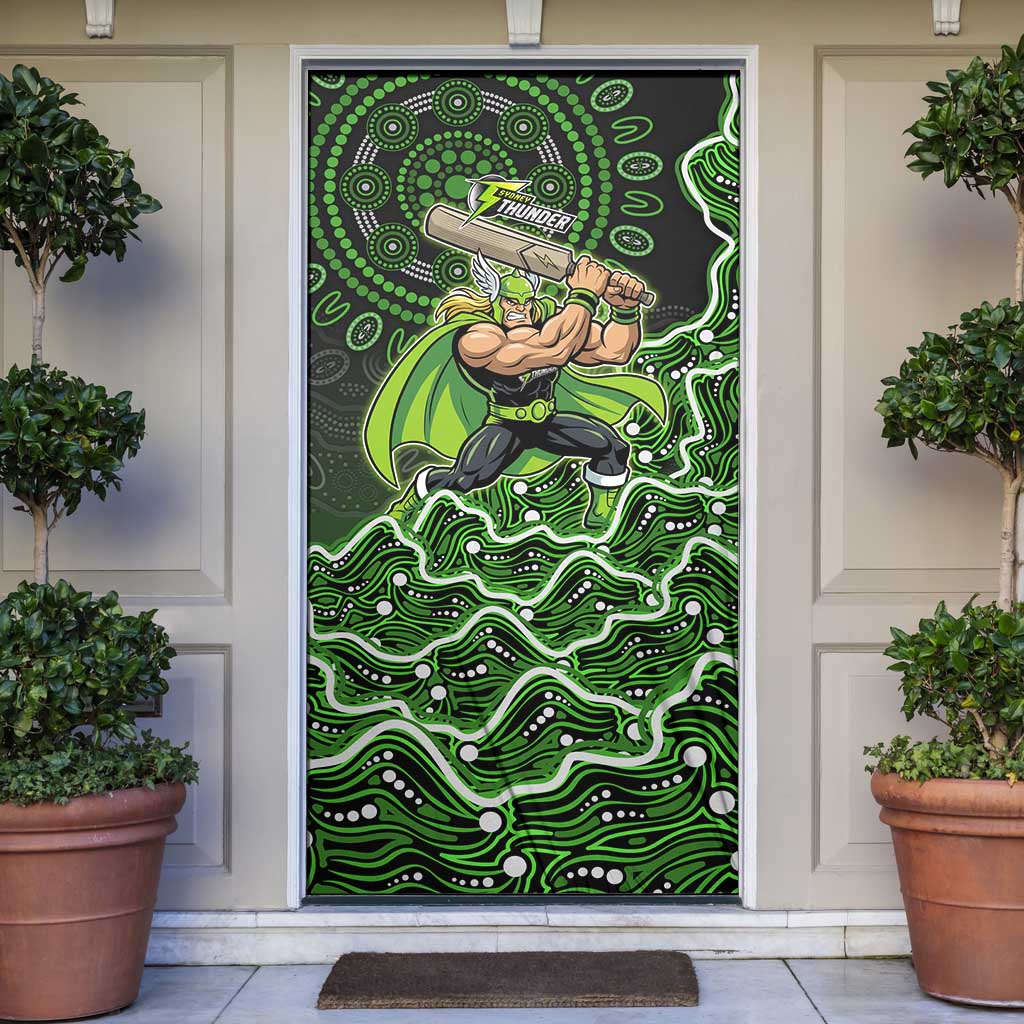 Sydney Thunder Cricket Mascot Door Cover Aboriginal Dot Art Green And Black Tribal Pattern