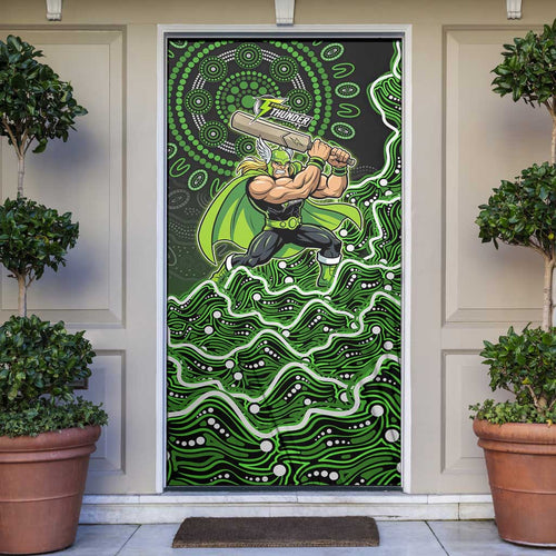 Sydney Thunder Cricket Mascot Door Cover Aboriginal Dot Art Green And Black Tribal Pattern