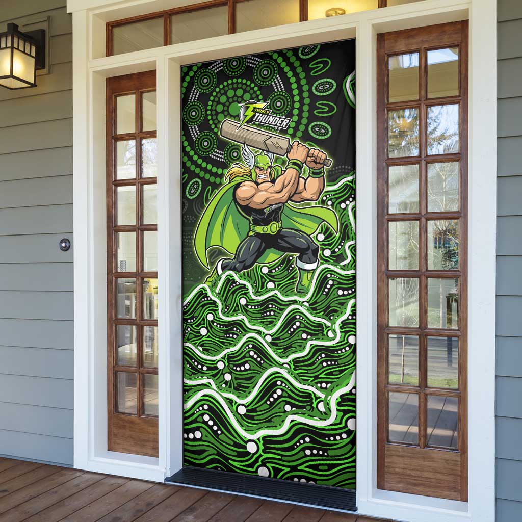 Sydney Thunder Cricket Mascot Door Cover Aboriginal Dot Art Green And Black Tribal Pattern