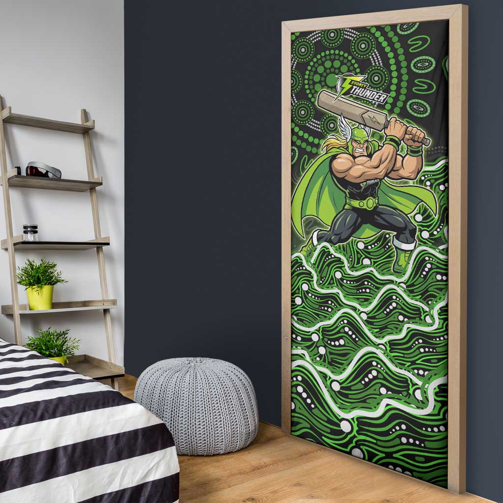 Sydney Thunder Cricket Mascot Door Cover Aboriginal Dot Art Green And Black Tribal Pattern
