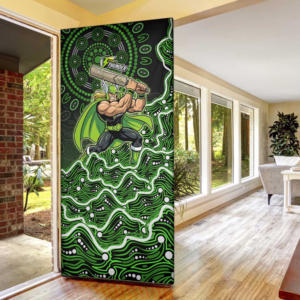 Sydney Thunder Cricket Mascot Door Cover Aboriginal Dot Art Green And Black Tribal Pattern
