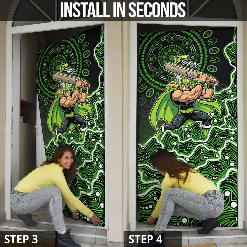 Sydney Thunder Cricket Mascot Door Cover Aboriginal Dot Art Green And Black Tribal Pattern