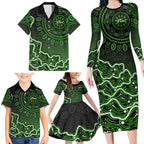 Sydney Thunder Cricket Mascot Family Matching Long Sleeve Bodycon Dress and Hawaiian Shirt Aboriginal Dot Art Green And Black Tribal Pattern