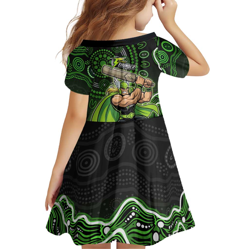 Sydney Thunder Cricket Mascot Family Matching Long Sleeve Bodycon Dress and Hawaiian Shirt Aboriginal Dot Art Green And Black Tribal Pattern