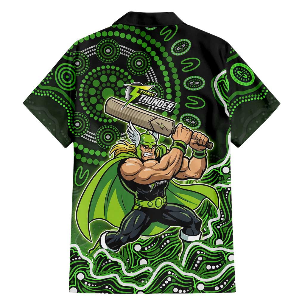 Sydney Thunder Cricket Mascot Family Matching Long Sleeve Bodycon Dress and Hawaiian Shirt Aboriginal Dot Art Green And Black Tribal Pattern