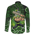 Sydney Thunder Cricket Mascot Family Matching Long Sleeve Bodycon Dress and Hawaiian Shirt Aboriginal Dot Art Green And Black Tribal Pattern