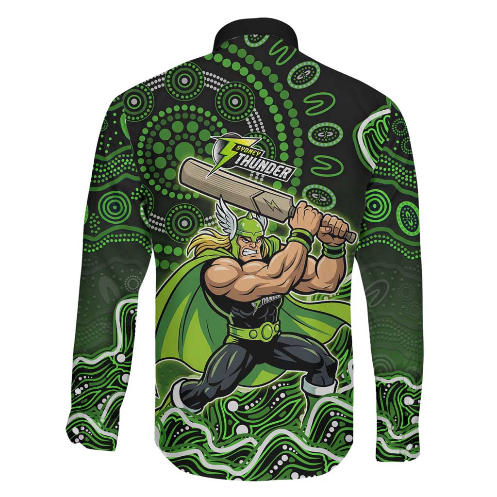 Sydney Thunder Cricket Mascot Family Matching Long Sleeve Bodycon Dress and Hawaiian Shirt Aboriginal Dot Art Green And Black Tribal Pattern