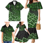 Sydney Thunder Cricket Mascot Family Matching Mermaid Dress and Hawaiian Shirt Aboriginal Dot Art Green And Black Tribal Pattern