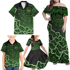 Sydney Thunder Cricket Mascot Family Matching Off Shoulder Maxi Dress and Hawaiian Shirt Aboriginal Dot Art Green And Black Tribal Pattern