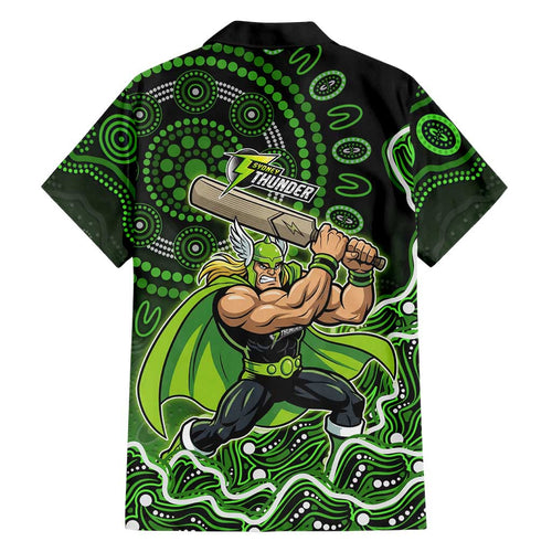 Sydney Thunder Cricket Mascot Family Matching Puletasi and Hawaiian Shirt Aboriginal Dot Art Green And Black Tribal Pattern