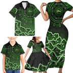 Sydney Thunder Cricket Mascot Family Matching Short Sleeve Bodycon Dress and Hawaiian Shirt Aboriginal Dot Art Green And Black Tribal Pattern