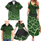 Sydney Thunder Cricket Mascot Family Matching Summer Maxi Dress and Hawaiian Shirt Aboriginal Dot Art Green And Black Tribal Pattern