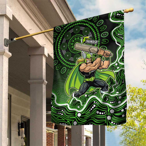 Sydney Thunder Cricket Mascot Garden Flag Aboriginal Dot Art Green And Black Tribal Pattern