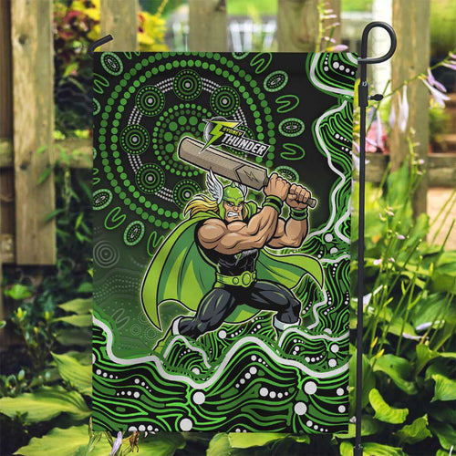 Sydney Thunder Cricket Mascot Garden Flag Aboriginal Dot Art Green And Black Tribal Pattern