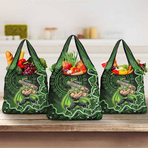 Sydney Thunder Cricket Mascot Grocery Bag Aboriginal Dot Art Green And Black Tribal Pattern
