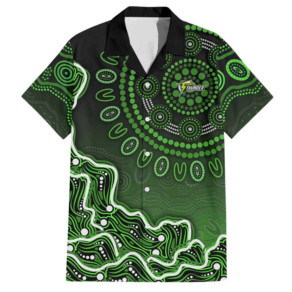 Sydney Thunder Cricket Mascot Hawaiian Shirt Aboriginal Dot Art Green And Black Tribal Pattern