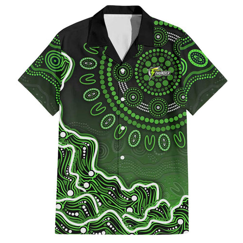 Sydney Thunder Cricket Mascot Hawaiian Shirt Aboriginal Dot Art Green And Black Tribal Pattern