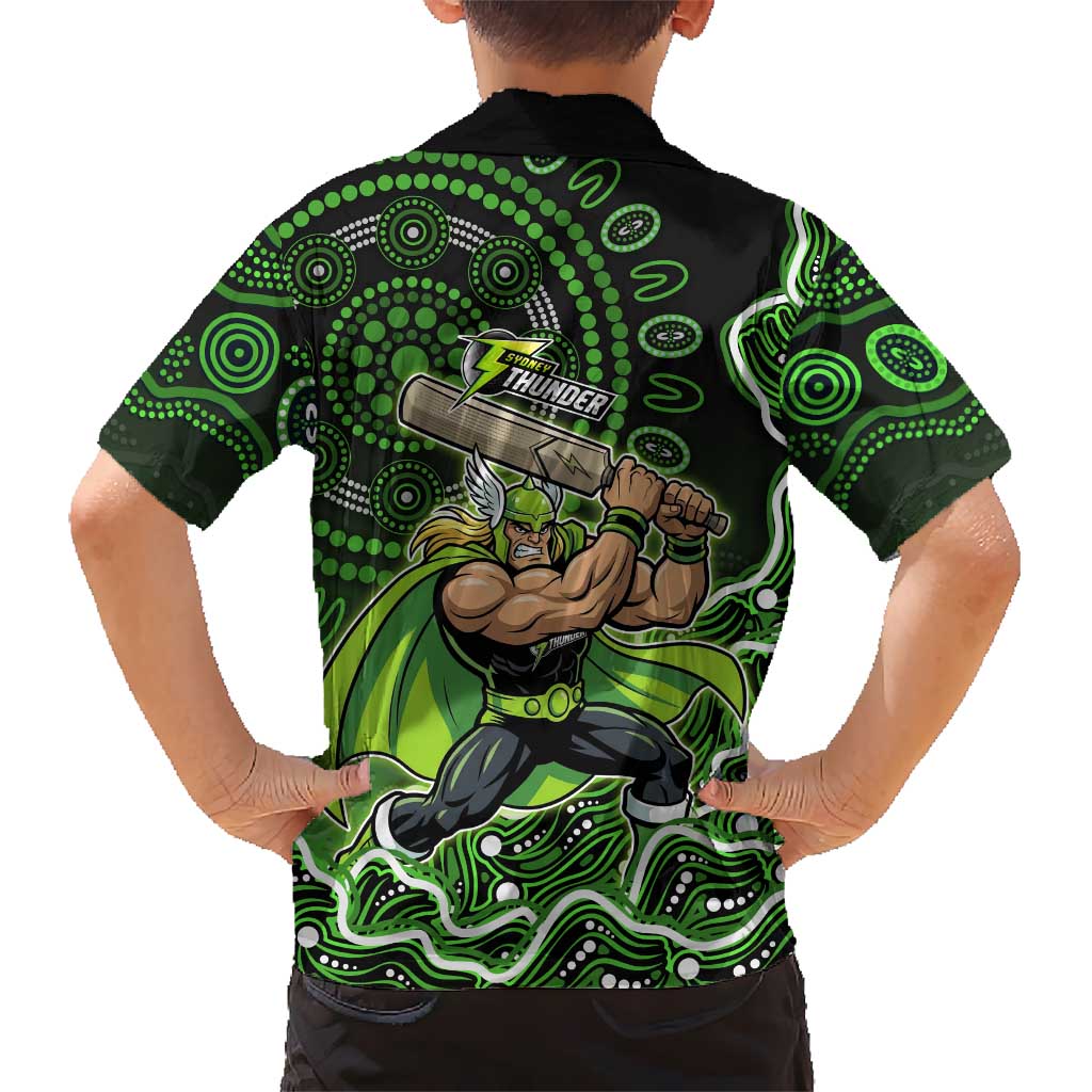 Sydney Thunder Cricket Mascot Hawaiian Shirt Aboriginal Dot Art Green And Black Tribal Pattern