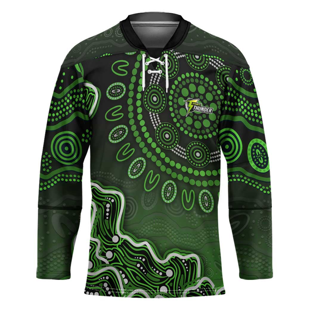 Sydney Thunder Cricket Mascot Hockey Jersey Aboriginal Dot Art Green And Black Tribal Pattern