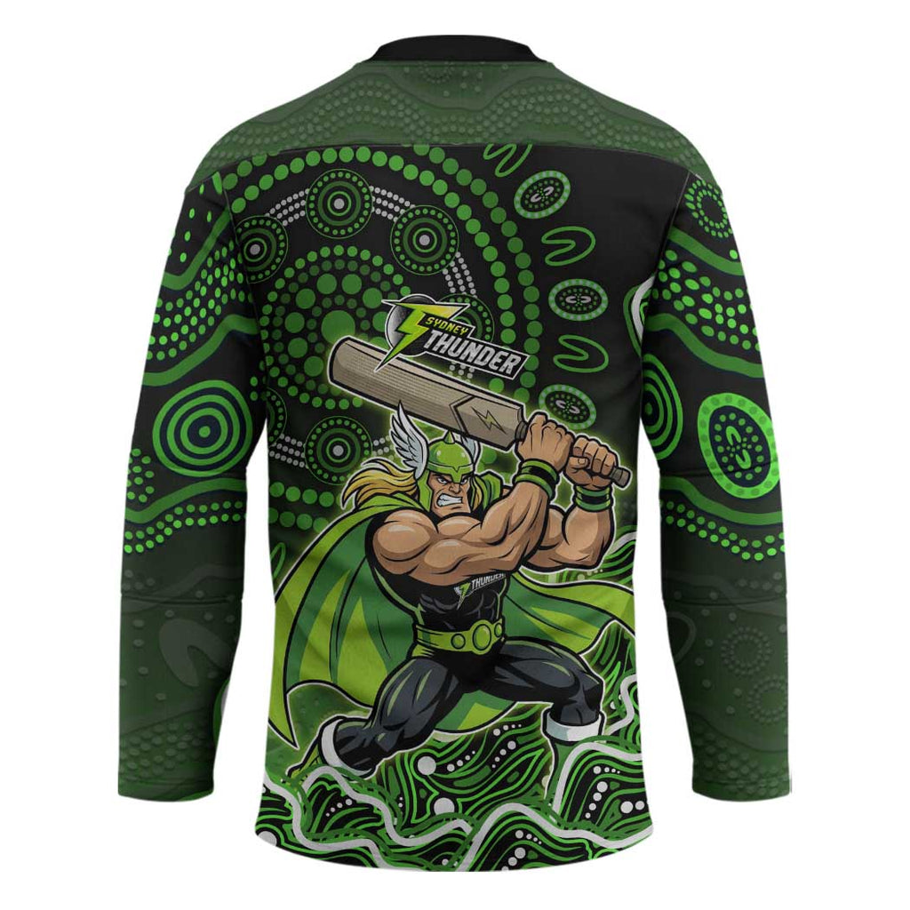 Sydney Thunder Cricket Mascot Hockey Jersey Aboriginal Dot Art Green And Black Tribal Pattern