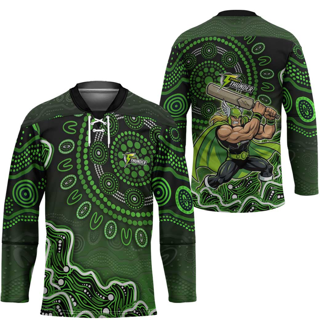 Sydney Thunder Cricket Mascot Hockey Jersey Aboriginal Dot Art Green And Black Tribal Pattern