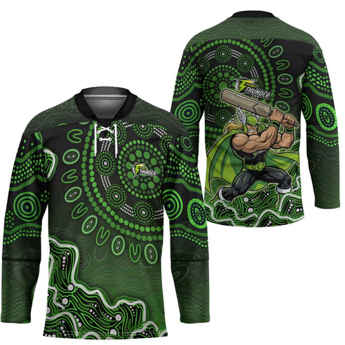 Sydney Thunder Cricket Mascot Hockey Jersey Aboriginal Dot Art Green And Black Tribal Pattern
