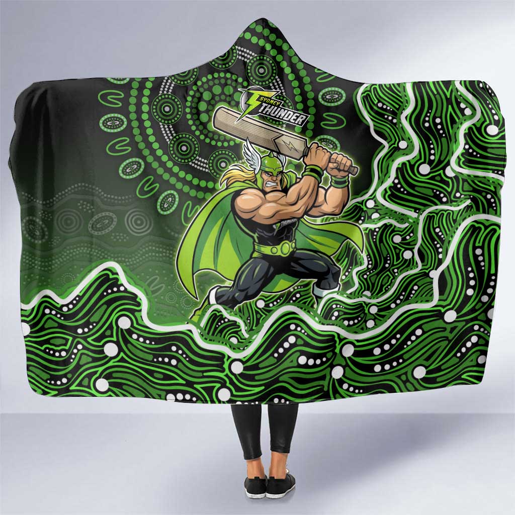 Sydney Thunder Cricket Mascot Hooded Blanket Aboriginal Dot Art Green And Black Tribal Pattern