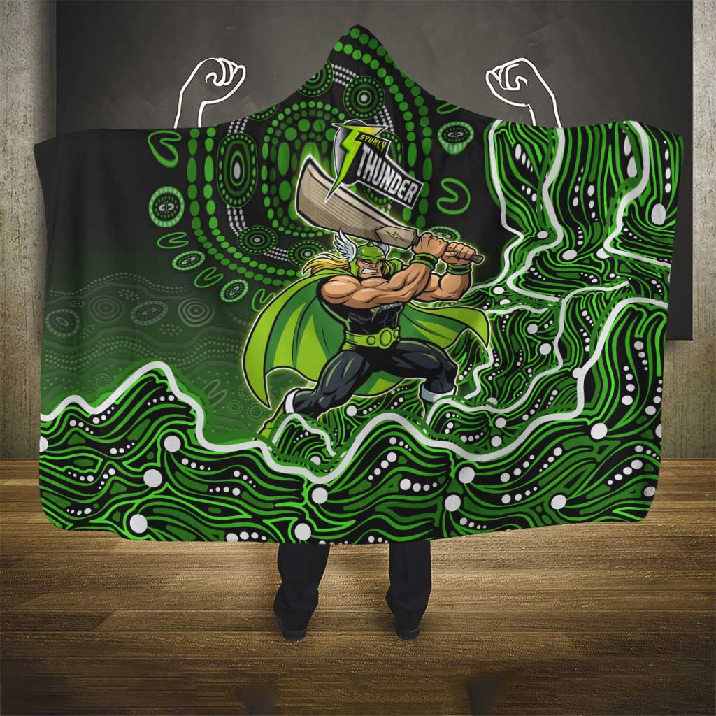 Sydney Thunder Cricket Mascot Hooded Blanket Aboriginal Dot Art Green And Black Tribal Pattern