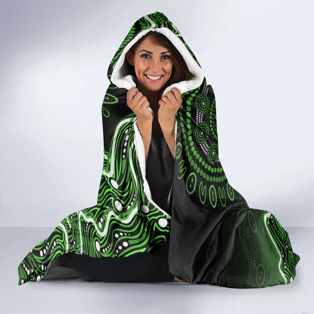 Sydney Thunder Cricket Mascot Hooded Blanket Aboriginal Dot Art Green And Black Tribal Pattern