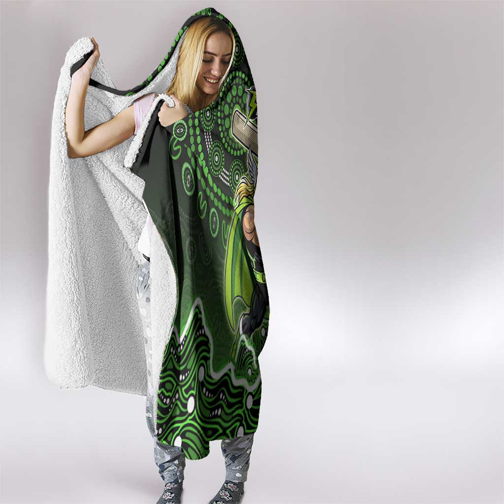 Sydney Thunder Cricket Mascot Hooded Blanket Aboriginal Dot Art Green And Black Tribal Pattern