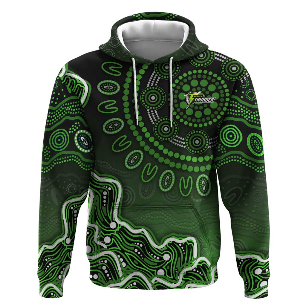 Sydney Thunder Cricket Mascot Hoodie Aboriginal Dot Art Green And Black Tribal Pattern