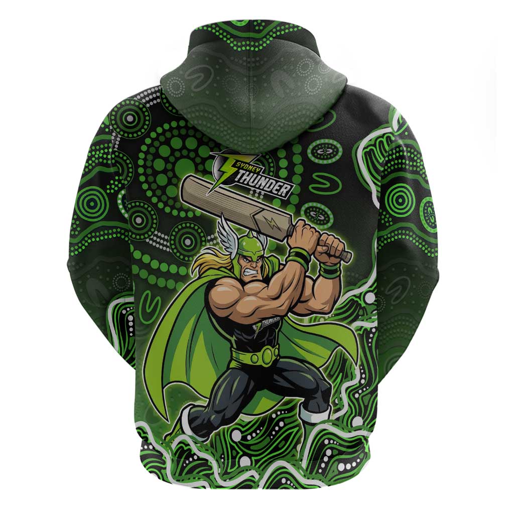 Sydney Thunder Cricket Mascot Hoodie Aboriginal Dot Art Green And Black Tribal Pattern