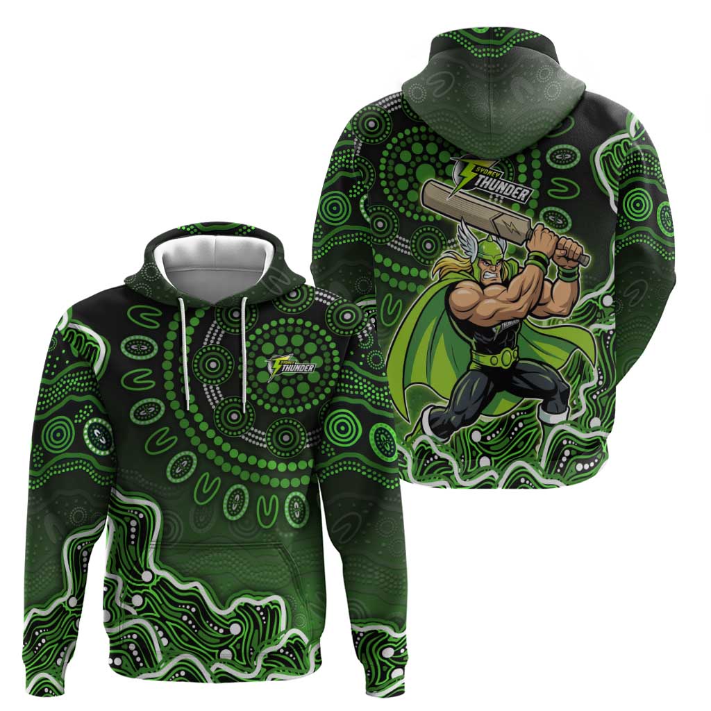 Sydney Thunder Cricket Mascot Hoodie Aboriginal Dot Art Green And Black Tribal Pattern