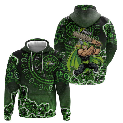 Sydney Thunder Cricket Mascot Hoodie Aboriginal Dot Art Green And Black Tribal Pattern