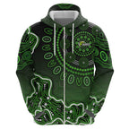 Sydney Thunder Cricket Mascot Hoodie Aboriginal Dot Art Green And Black Tribal Pattern